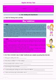 English Worksheet: test my hobbies - version 1 