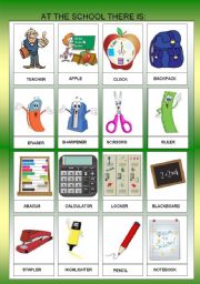 English Worksheet: AT THE SCHOLL OBJECTS - FLASHCARDS I  - FOR BEGINNERS  + B&W