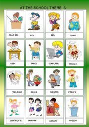 English Worksheet: AT THE SCHOLL OBJECTS - FLASHCARDS II  - FOR BEGINNERS  + B&W