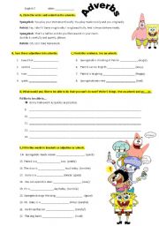 English Worksheet: Adverbs with Spongebob