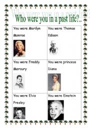 English Worksheet: Past life game (past simple) (2/2) + instructions