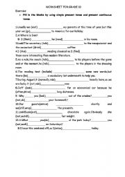 English Worksheet: present tense & present continuous