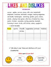 English Worksheet: likes and dislikes