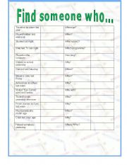 English Worksheet: Find someone who...