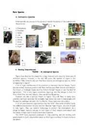 English Worksheet: text about rare species