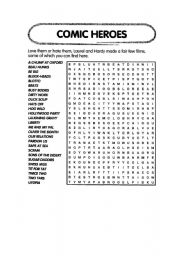 English worksheet: Comic heroes - word puzzle
