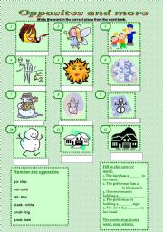 English Worksheet: Opposites and more