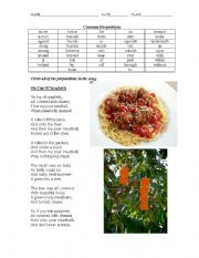 English worksheet: Prepositions On Top of Spaghetti