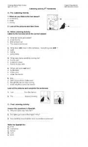 English Worksheet: listening to a story