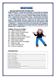 English Worksheet: Marys family