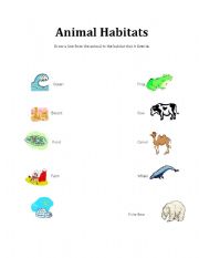 English Worksheet: Animal Habitats Matching