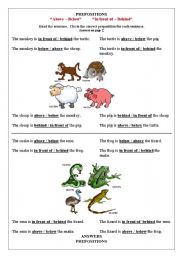 Prepositions - in front of , behind, above, below