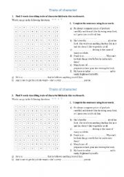 English Worksheet: Traits of character wordsearch