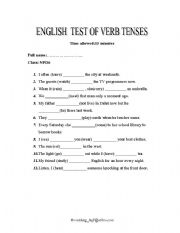 English worksheet: English verb tenses