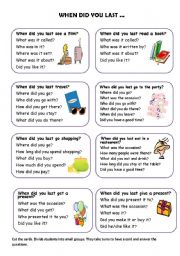 English Worksheet: When did you last... Past Simple (speaking cards)