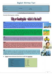 English Worksheet: Test- city or countryside - which is the best? Version 2