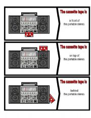English Worksheet: Where is the Cassette Tape Preposition Puzzle Cards and Memory Cards