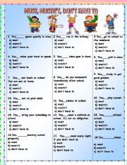 English Worksheet: MUST, MUSTNT AND DONT HAVE TO