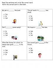 English Worksheet: Homophones by, bye and buy