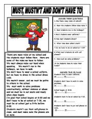 English Worksheet: MUST, MUSTNT AND DONT HAVE TO