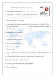 English Worksheet: BBC World News For Schools 14/04/2011