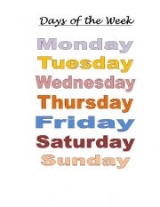 English Worksheet: Days of the week