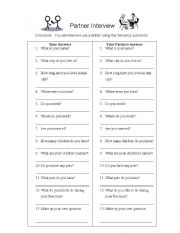 English Worksheet: Partner Interview