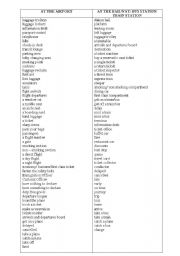 English Worksheet: at the airport/bus,train station/ hotel, restaurant etc.