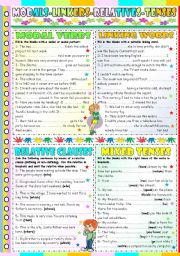 English Worksheet: MODALS-LINKERS-RELATIVE CLAUSES AND MIXED TENSES- REVIEW (KEY INCLUDED)