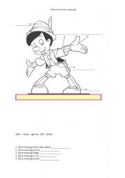 English Worksheet: What is Pinocchio wearin?