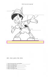 English worksheet: What is Pinocchio wearin?