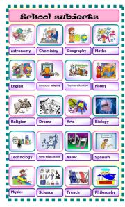 English Worksheet: school subjects : pictionary
