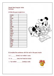 English Worksheet: PAST SIMPLE-IRREGULAR VERBS WORKSHEET