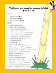 English Worksheet: Verb and personal pronouns behind THAN / AS