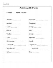 English worksheet: Job Scramble Words (with KEY)