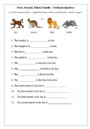 English worksheet: Adjectives - first, second, third, fourth