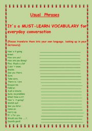 English Worksheet: USUAL  PHRASES  FOR  EVERYDAY  CONVERSATIONS