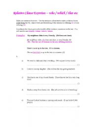 English worksheet: RELATIVE CLAUSES