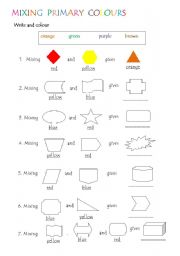 English worksheet: Mixing Primary Colours