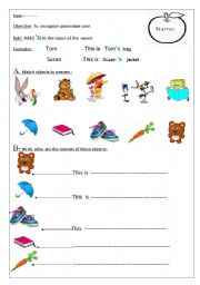 English Worksheet: Possessive Case for Beginners 