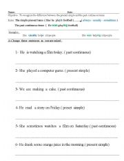 English worksheet: Present Simple and Past Continuous