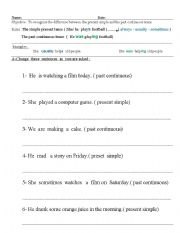 English Worksheet: Present Simple and Past Continuous