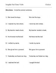 English worksheet: irregular verbs