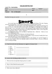 English Worksheet: test about shops