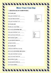 English worksheet: Song: More Than I Can Say