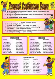 English Worksheet: PRESENT CONTINUOUS TENSE 2 PAGES (EXPLANATION AND 4 ACTIVITIES)