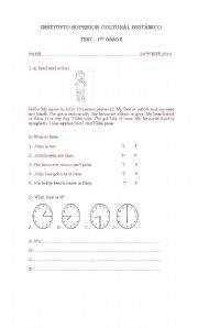 English Worksheet: test for first grade/ book english adventure 1