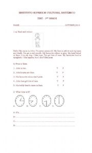 English worksheet: test for first grade/ book english adventure 1