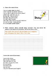 English worksheet: Use of can/cant