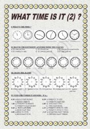English Worksheet: WHATS THE TIME ? (part 2)  (+ Keys)